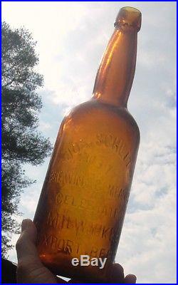 1 Qt 1880's Jos Schlitz Brewing Milwaukee Export Beer O'Keefe Oswego NY Bottle