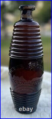 1800's Turner Brothers New York Whisky Bottle Barrel Form Amber 10