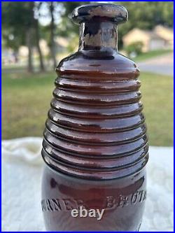 1800's Turner Brothers New York Whisky Bottle Barrel Form Amber 10