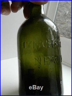 1820's-30's Pontil LYNCH & CLARKE NEW YORK Pint in green & crude