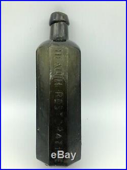 1840 C Brinckerhoffs Pontiled Patent Medicine Bottle Olive GreenColor New York