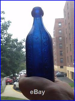 1848 Cobalt Blue Graphite Pontiled Soda Water Bottle- W. P. Knickerbocker NYC NY