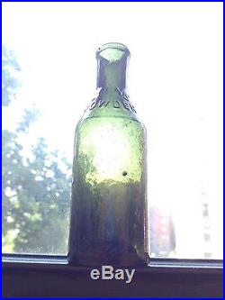 1850s Open Pontiled Dark Forest Green Poison Bottle- Lyons Powder B & P NYC NY
