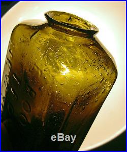 1850s Snuff Bottle E. ROOME / TROY / NEW YORK Open Pontil & Olive Color