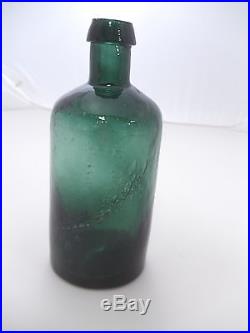 1860's W. W. Huff's Teal Green Pontiled Linament Bottle Buffalo, Lockport N. Y. Ny