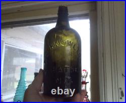 1860s D. A. KNOWLTON SARATOGA, NY QUART MINERAL WATER BOTTLE CRUDE WHITTLED GREEN