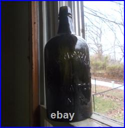 1860s D. A. KNOWLTON SARATOGA, NY QUART MINERAL WATER BOTTLE CRUDE WHITTLED GREEN