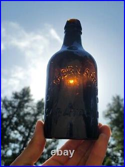 1870s REmarkable Old Blackglass! OLIVE HATHORN Springs Bottle SARATOGA New York