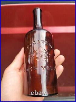1880's New York Barber Bottle? NEat Antique Deep Amber Colgate Aftershave Bottle