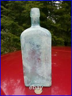 1880's Old Blueish New York Cure Bottle! Antique N. Y. Large Sarsaparilla Bottle
