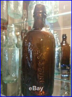 1880s AMBER HIGHROCK CONGRESS SPRING SARATOGA, NY MINERAL WATER BOTTLE ANTIQUE