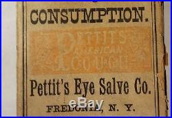 1880s Pettits Cough Cure Sealed Bottle Box Sealed Quack Medicine NOS Fredonia NY