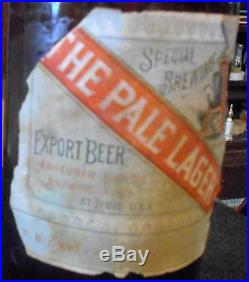 1880s amber paper label anheuser busch lager beer bottle t e okeefe oswego ny