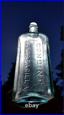 1890's BIG Bristol's Genuine Sarsaparilla? Old Blue Aqua New York Cure Bottle