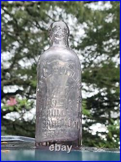 1890s Lavender Brooklyn New York Hutch? Antique Amethyst Monogram Soda Bottle