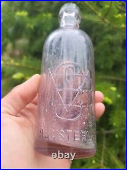 1890s Lavender Brooklyn New York Hutch? Antique Amethyst Monogram Soda Bottle