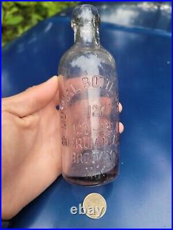 1890s Lavender Brooklyn New York Hutch? Antique Amethyst Monogram Soda Bottle