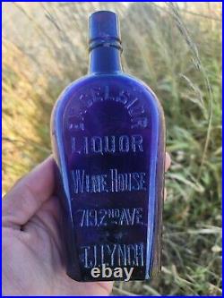 1890s Purple Excelsior Liquor Winehouse Flask? Old T J Lynch New York Whiskey