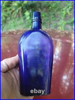 1890s Purple Excelsior Liquor Winehouse Flask? Old T J Lynch New York Whiskey