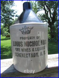 1900s Whiskey SALOON Jug LOUIS NICHOLAUS Schenectady, NY A HISTORIC Survivor