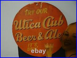 1930s Vtg Utica Club Beer Sign West End Brewing Utica NY IRTP Bottle Pinup Girl
