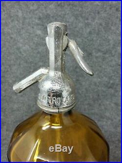 1934 AMBER PANELED Seltzer SODA Siphon Bottle GEO. TROYANSKY Brooklyn New York