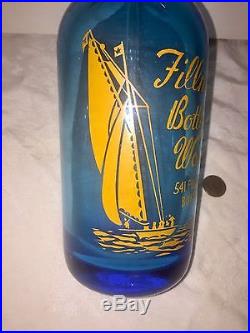 1935 Seltzer Bottle Sailboat Pyro. Yellow On Sapphire Blue Buffalo NY/Czech