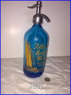1935 Seltzer Bottle Sailboat Pyro. Yellow On Sapphire Blue Buffalo NY/Czech