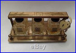 1939 New York Worlds Fair Brass Tantalus Glass Perfume Bottles Heart Lock Key NY