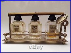 1939 New York Worlds Fair Brass Tantalus Glass Perfume Bottles Heart Lock Key NY