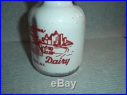 1950's J. J. BROWN Troy NEW YORK 1/2 pint N. Y. Dairy milk bottle BABY FACE PYRO