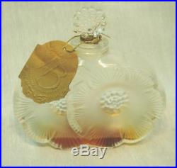 1950s Lalique Perfume Bottle withTag, Original Henri Bendel NY Box, Deux Fleurs. NR