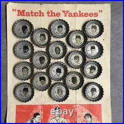 1967 Coke Bottle Caps NY Yankees Complete Set of 18 with Original Saver Sheet