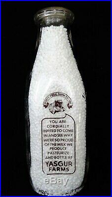 1969 Yasgur Quart Dairy Milk Bottle Woodstock Bethel NY Excellent Condition