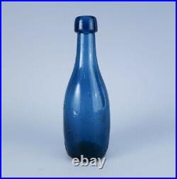 19c John Lake Schenectady NY Iron Pontil Blue Ten Pin Blob Top Soda Water Bottle