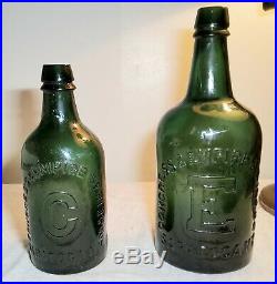 (2) Different Antique Green Glass Congress & Empire Springs Saratoga, Ny Bottles