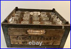 20 1/2 Pint Dairy Milk/Cream Bottles & Crate Randall Farms Mt Sinai LI NY