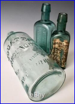 3 Antique NY Medicine Cure Bottles Merchants & Youatts Gargling Oil, c. 1880, NR
