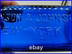 5 1/4 Tall Cobalt Blue Glass Johnson & Johnson New York Poison Bottle