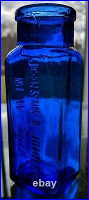 5 1/4 Tall Cobalt Blue Glass Johnson & Johnson New York Poison Bottle