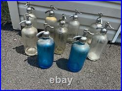 9 Vintage Seltzer Bottles Blue And Clear Bottles Newark NJ And NY