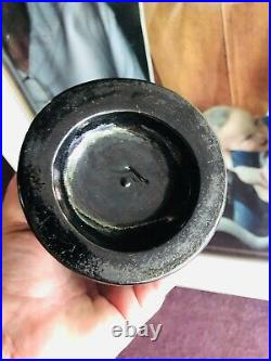 A+ Supercrude Whittled Black Glass Gw Weston Saratoga Ny Mineral Water Qt Bottle