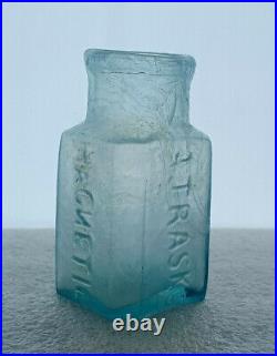 A. Trasks Magnetic Ointment New York Aqua Pontiled Medicine Bottle Backwards Ns