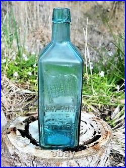 AAA. ANTIQUE BOTTLE NEW YORK HOP BITTERS COMPANY RARE TEAL BLUE OLD BOTTLE 1870's