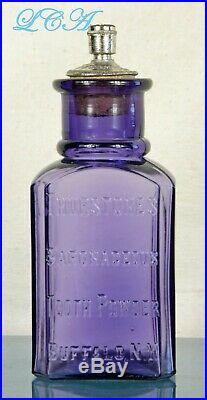 AMETHYST antique SAPONACEOUS TOOTH POWDER embssed 1800s DENTAL bottle BUFFALO NY