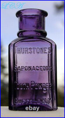 AMETHYST antique SAPONACEOUS TOOTH POWDER embssed 1800s DENTAL bottle BUFFALO NY