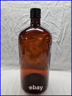 ANTIQUE 13 1/2 AMBER APOTHECARY JAR Distilled Water Paper Label Ithaca, NY