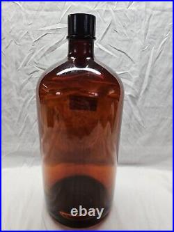 ANTIQUE 13 1/2 AMBER APOTHECARY JAR Distilled Water Paper Label Ithaca, NY