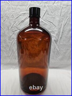 ANTIQUE 13 1/2 AMBER APOTHECARY JAR Distilled Water Paper Label Ithaca, NY