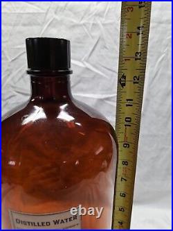 ANTIQUE 13 1/2 AMBER APOTHECARY JAR Distilled Water Paper Label Ithaca, NY